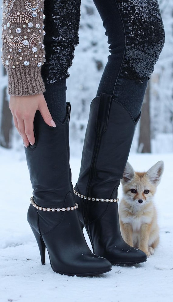 Gold Rhinestone Boot Chain Bracelet Set – Handmade Western Boot Anklets, 2PCS BC89