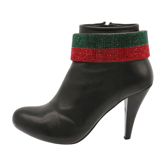 Rhinestone Boot Chain: Western Faux Leather Strap, Gold Metal (USA Made)