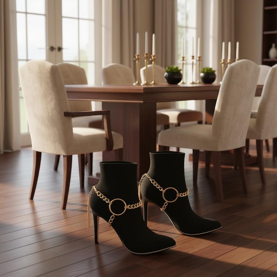 Gold Metal Chain Boot Bracelet SET: Western Circle Under Back Tassel Fashion Jewelry BC115