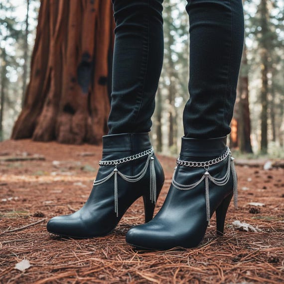 2PCS Silver Metal Chain Boot Bracelet: Waves Tassel Fringe Anklet SET BC195