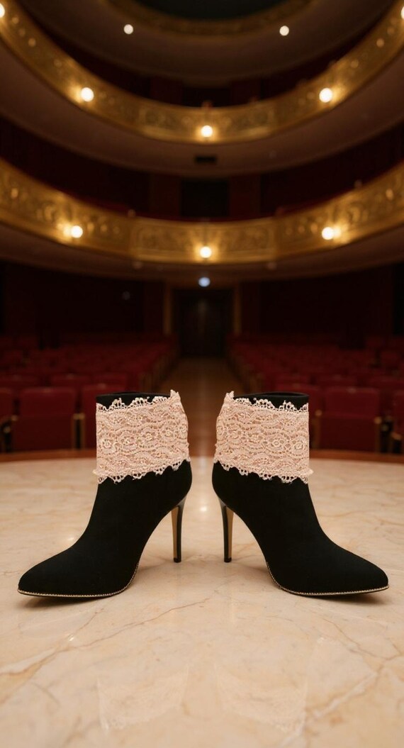 Lace Boot Cuffs – Cream Lace & Gold Chain, Adjustable Shoe Anklet Set (Pair), Handmade USA