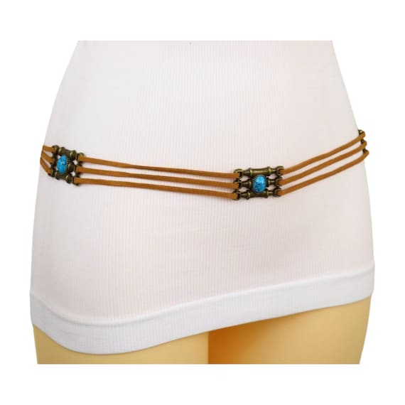 Faux Suede Wrap Belt: Turquoise Beads, Antique Gold Charms, Boho Western Style