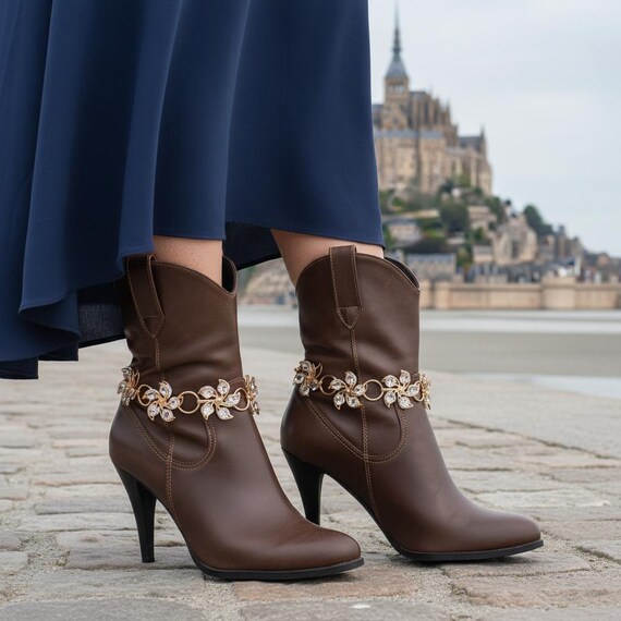 Gold Floral Boot Chain Bracelets Bling Flower Boot Jewelry Anklets 2PCS BC141