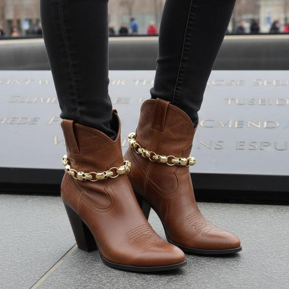 2PCS Women Gold Boot Chain: Skull Charms Gothic Fashion Bracelet SET   BC300
