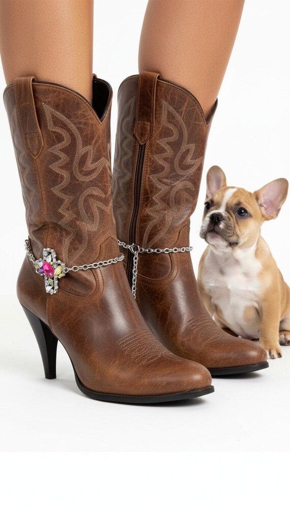 Women’s Silver Boot Chain Bracelets Pair, Multicolor Cross Charm Boot Shoe Anklet Set BC110