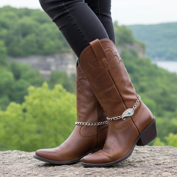Women silver paisley boot chain anklets SET turquoise bead handmade in USA   BC250