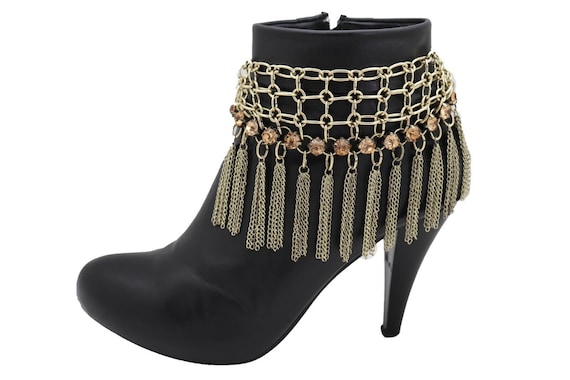 Western Boot Bracelet: Gold Chain Tassel Shoe Charm, USA Made