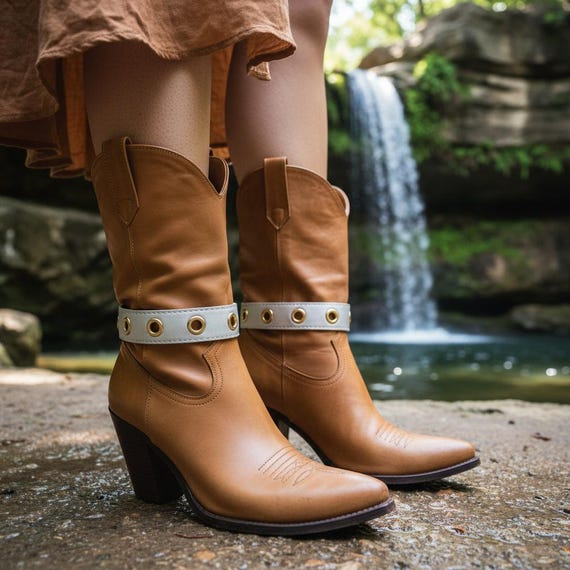 Women silver faux leather boot strap anklets pair gold holes chain shoe bracelets BC222