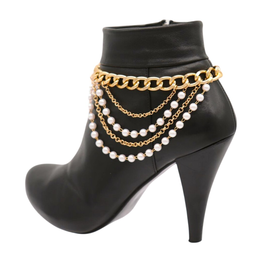 Gold Boot Chain Bracelet: Pearl Bead Western Fashion Accessory - Etsy