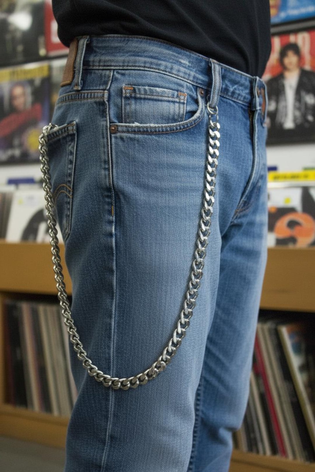 Men's Black Metal Wallet Chain – Extra Long 33" – Strong Bold Style For Jeans, Biker, Trucker