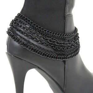 Women Black Metal Boot Chain Bracelet Western Shoe Bling Anklet Charm Jewelry Multi Strands Accessory