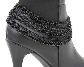 Black Metal Boot Chain: Western Ankle Bracelet, Shoe Jewelry