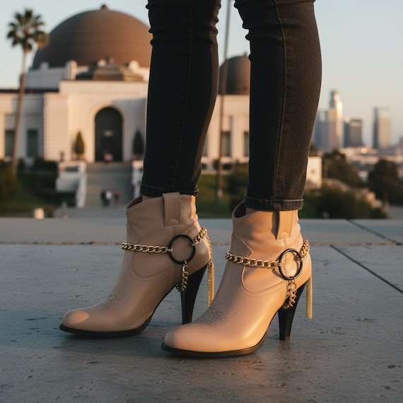 2PCS Women's Gold Metal Chain Boot Bracelet: Western Tassel Fashion Jewelry BC192