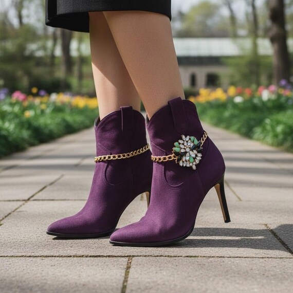 Gold Metal Boot Chain: Western Snowflake Flower Shoe Anklet SET   BC231