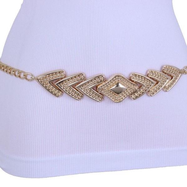 Women Fashion Belt Hip High Waist Gold Metal Chain Arrowhead Charm Buckle Adjustable XS S M L XL XXL