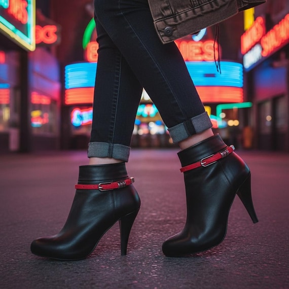 Red Faux Leather Boot Chains: Western Cowgirl Buckle Anklets, USA Made