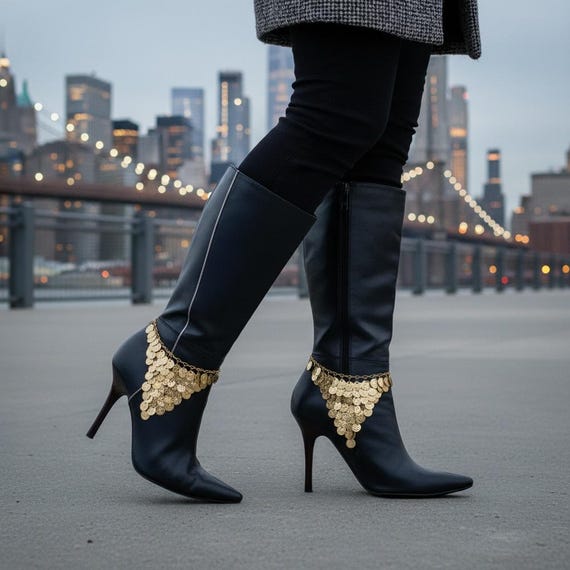 Antique Gold Coin Boot Chain Bracelets, Vintage Dangle Anklets, Boho Western Style BC227