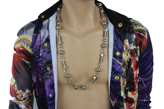Men's Silver Metal Ball & Screw Necklace: Rocker Biker Jewelry