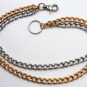 Nuevos hombres oro plata 2 tonos billetera cadenas eslabones de Metal hebras laterales pantalones vaqueros joyería de moda llavero motorista eslabones fuertes