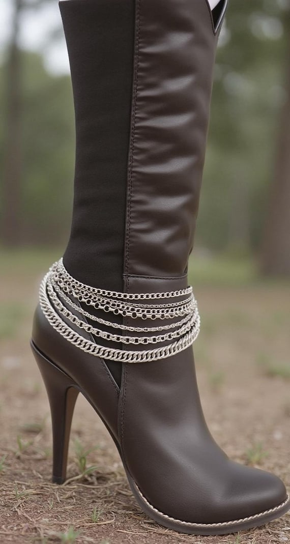 Silver Metal Multi-Strand Boot Chains: Western Fashion Anklets, USA Handmade