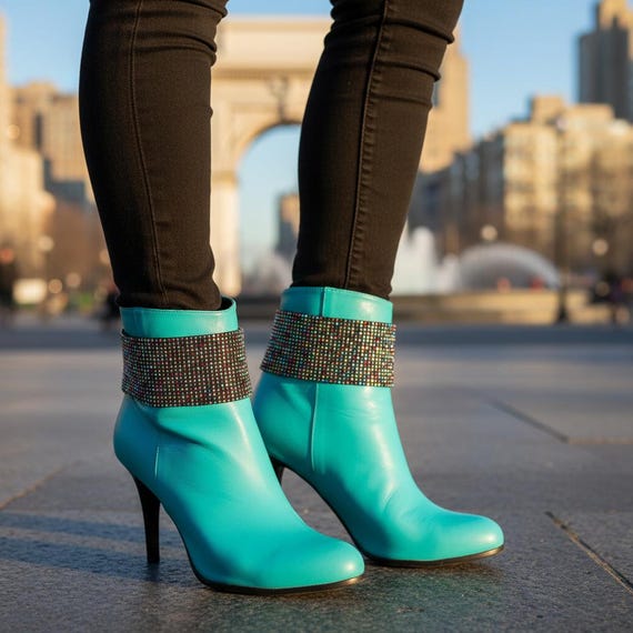 2PCS Women Multicolor Rhinestones Boot Chain Strap: Shoe Anklet Band Handmade USA BC240