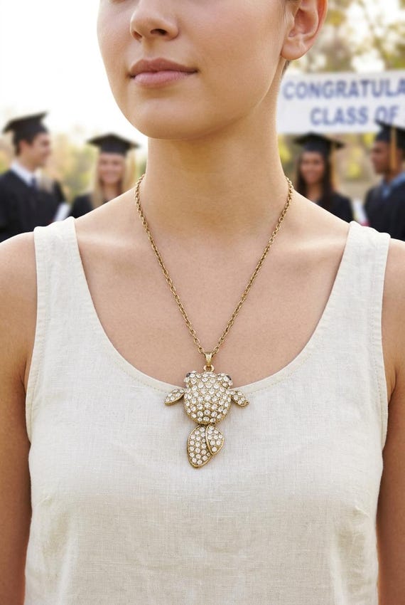Women gold fish necklace, rhinestone fish pendant, long chain WN36