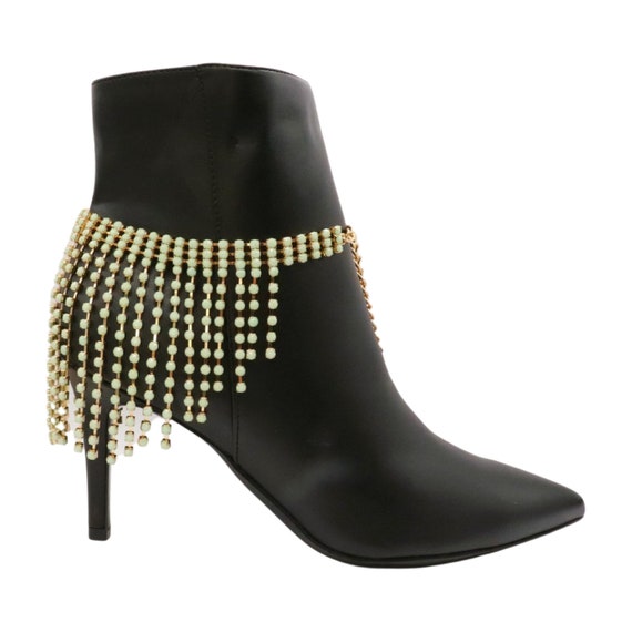 Gold Boot Chain: Mint Bead Fringe Anklet, Western Jewelry