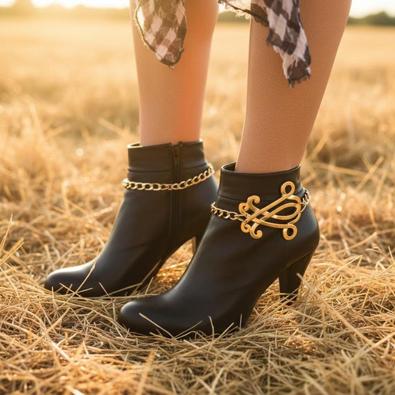 Gold Boot Chains: Western Concho Charm Shoe Anklets - Handmade USA (Pair)