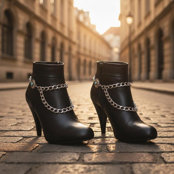 Turquoise Flower Boot Chains: Silver Western Cowgirl Boot Jewelry (Pair)