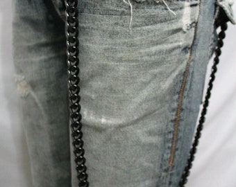 Black Metal Wallet Chain: Biker Punk Rocker Style, 33&quot; Long