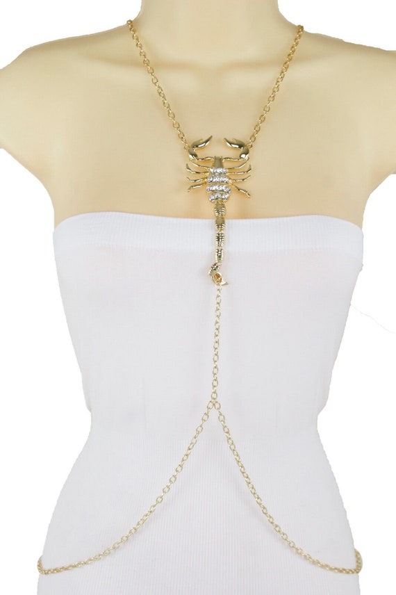 Gold Scorpion Body Chain: Rhinestone Charm Beach Jewelry
