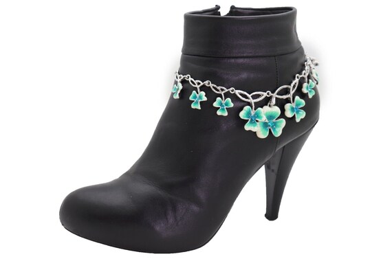 Clover Boot Chain: Silver Metal Anklet, Western Fashion Jewelry