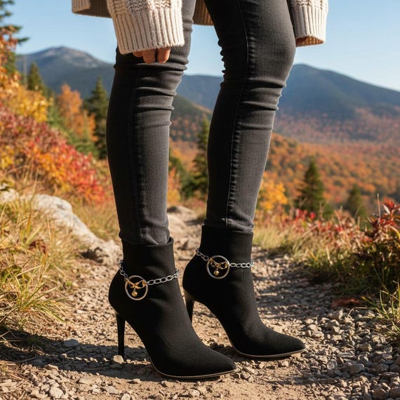 Two-Tone Boot Chain Bracelet Set: Silver Chain, Gold Infinity Charm, Western Cowgirl Accessory
