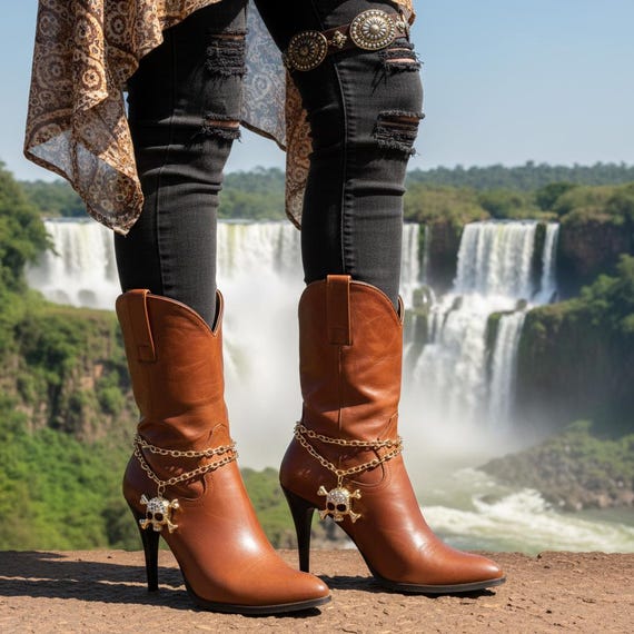 2PCS Gold Tone Boot Chain Bracelets Pair Bling Skull Charm Boot Jewelry BC154