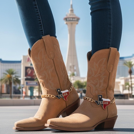 Texas Pride Boot Chains: Gold Curb Link Anklets, Handmade in USA (Set of 2)
