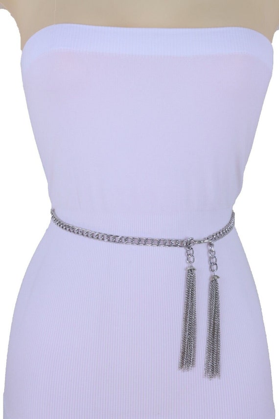 Silver Metal Chain Belt: Women's Tassel Waist or Hip Belt (XS-XL)