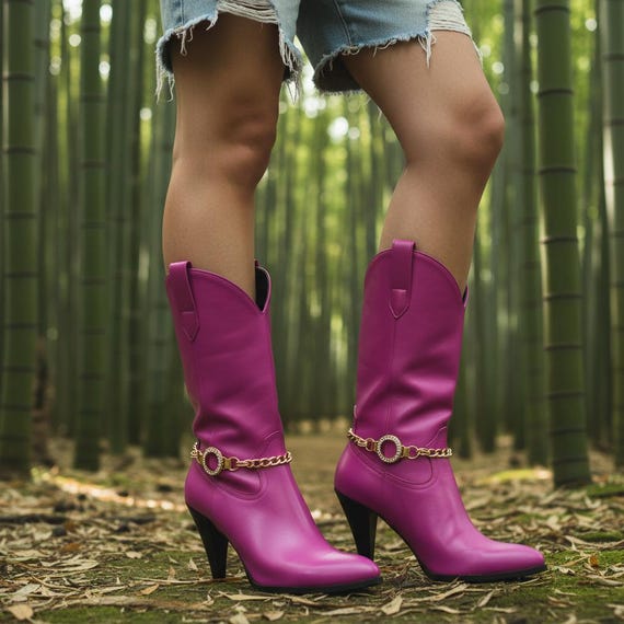 Gold Boot Chain Bracelets Pair, Rhinestone Circle Bling Charm Boot Jewelry, 2Pcs - BC160