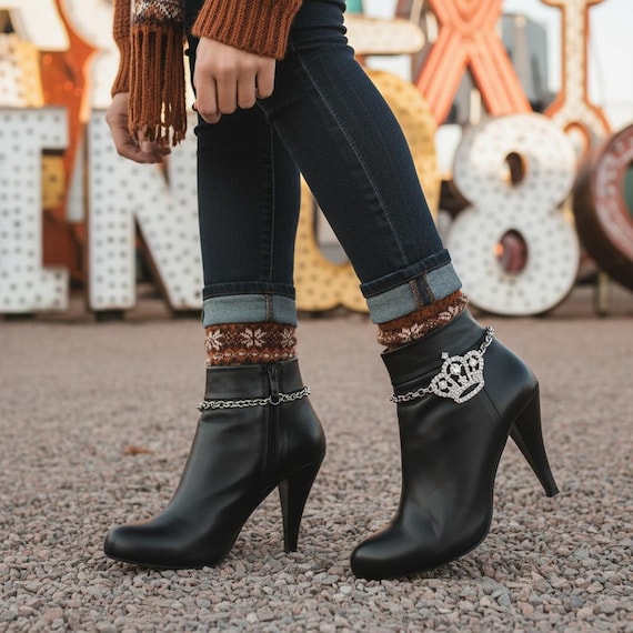 Crown Boot Chain Anklet: Silver Metal Western Bling Jewelry - Handmade USA