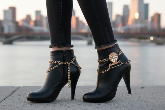 Gold Boot Chain Bracelet Set: Flower Concho Western Jewelry