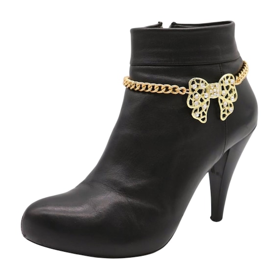 Gold Bow Tie Boot Chain: Western Bling Rhinestone Anklet, Handmade USA