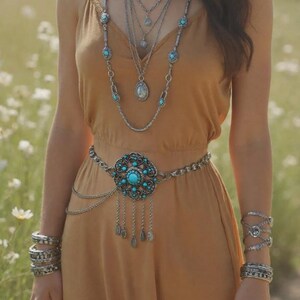Medieval Gypsy Charm Chain Belt Rosette Medieval Chain Belt – French Meadows main image 3