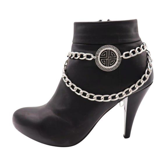 Handmade Silver Boot Chain Anklets: Rhinestone Wave Charm - USA Made