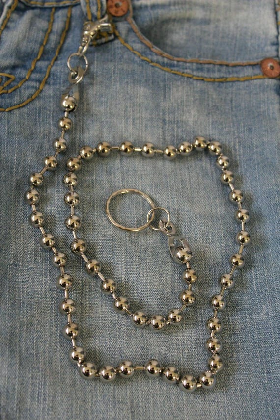 Men’s silver metal ball wallet chain extra long 34" jean chain biker keychain M25