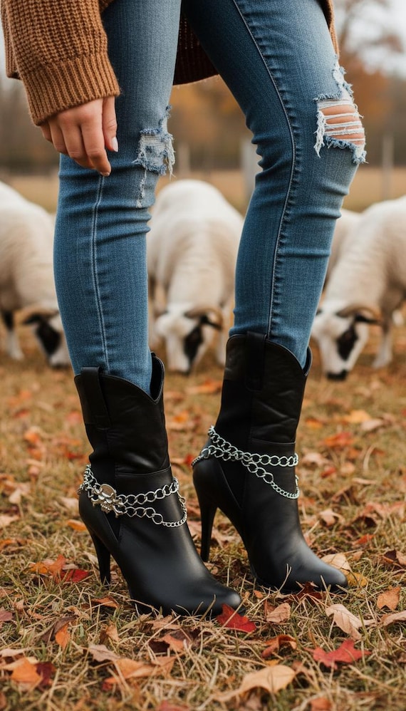 Women Silver Metal Boot Chain Bracelet Shoe Skeleton Charm Skull Fashion Jewelry (Pair)