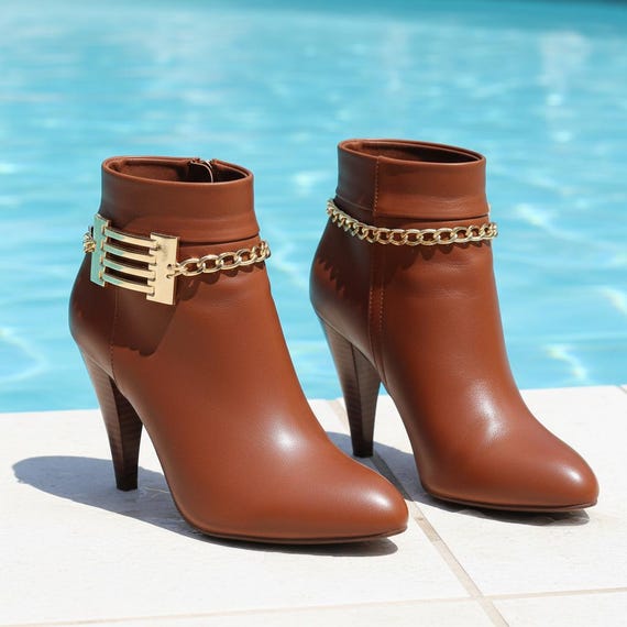 Gold Boot Chains: Ladder Charm Shoe Anklets, Western Jewelry (Pair)