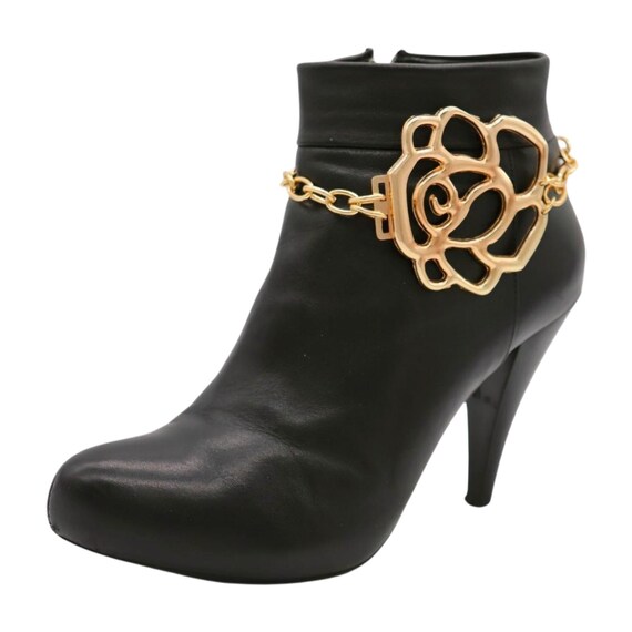 Gold Boot Chain Bracelet: Western Rose Flower Anklet, USA Made
