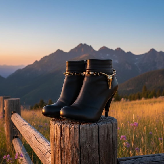 Gold Longhorn Boot Chains: Western Cowgirl Anklets - Adjustable Pair