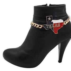 Women Gold Metal Chain Boot Bracelet Western Shoe Texas State Map Charm Anklet Accessory