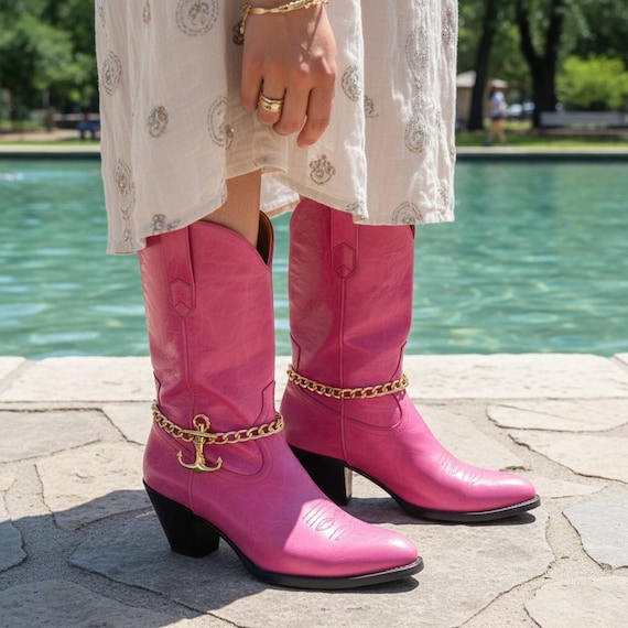 Gold Boot Chain Bracelet: Anchor Charm Anklet, 2PCS Western Fashion (Made in USA) BC212