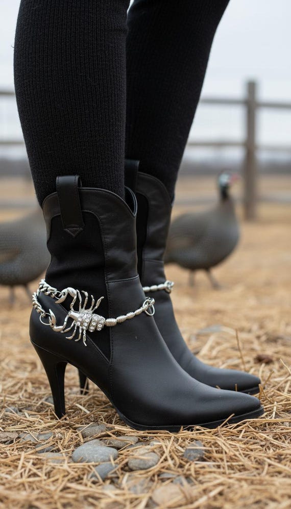 Silver Scorpion Boot Chain Bracelet Set – 2 Pc Western Boot Anklet  SET – BC83